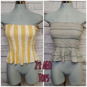 2 x AEO Smocked Peplum Tops L